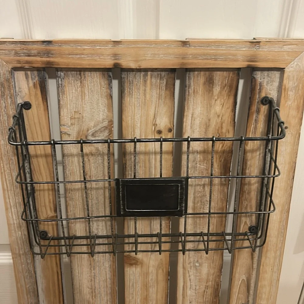 Rustic Metal and Wood Mail Center Wall Organizer